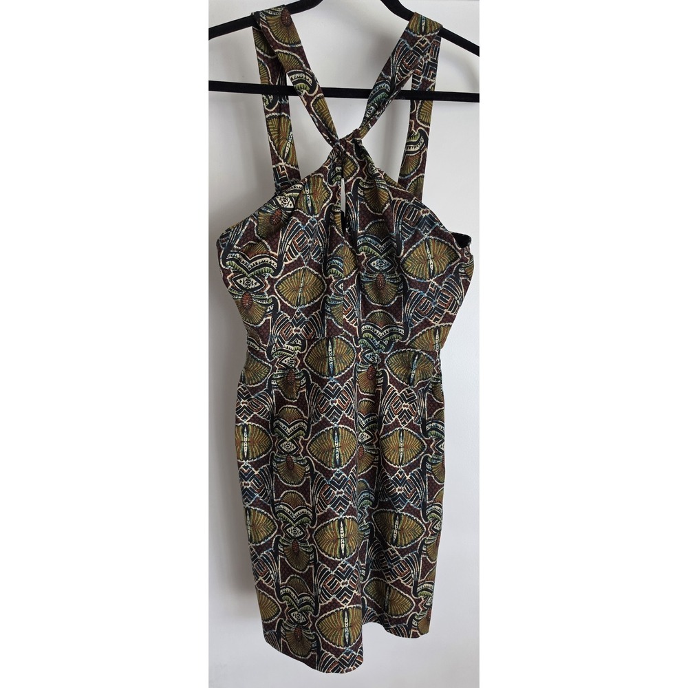 Topshop Halter Dress Size 6 Sleeveless Collared Geometric Multicolor Cotton